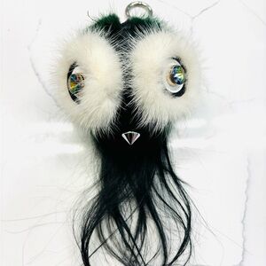 Furry Black and White Keychain Charm
